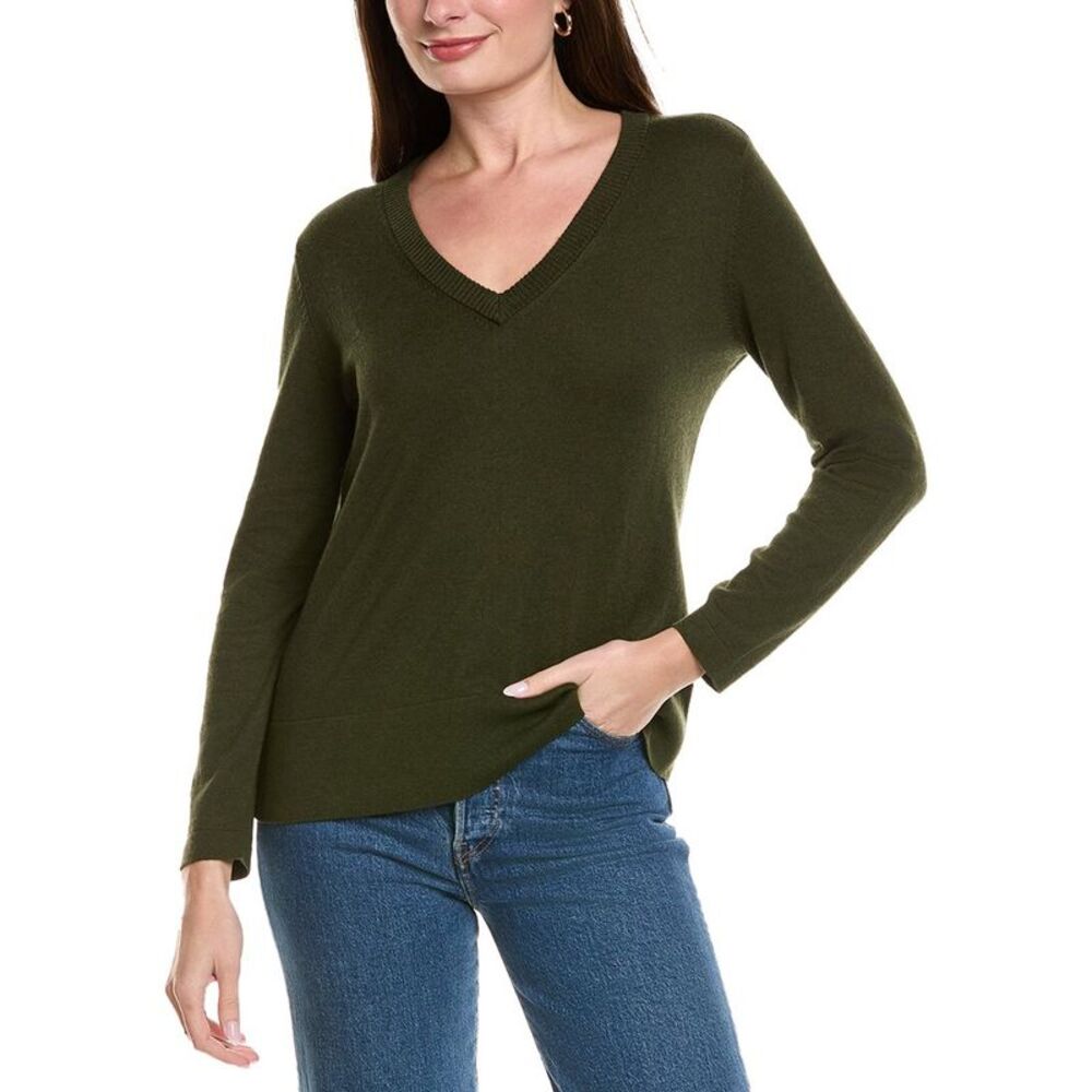 Hannah Rose Womens Basic V-Neck Pullover, Green N… - image 1